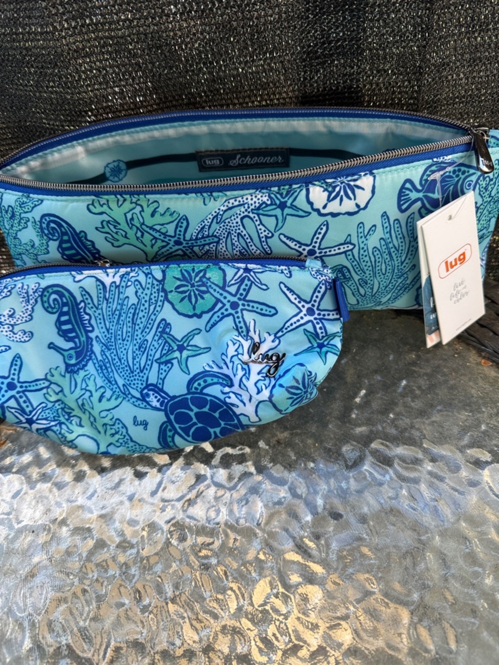 lug Aqua and Navy Sea Life Cosmetic Pouches
